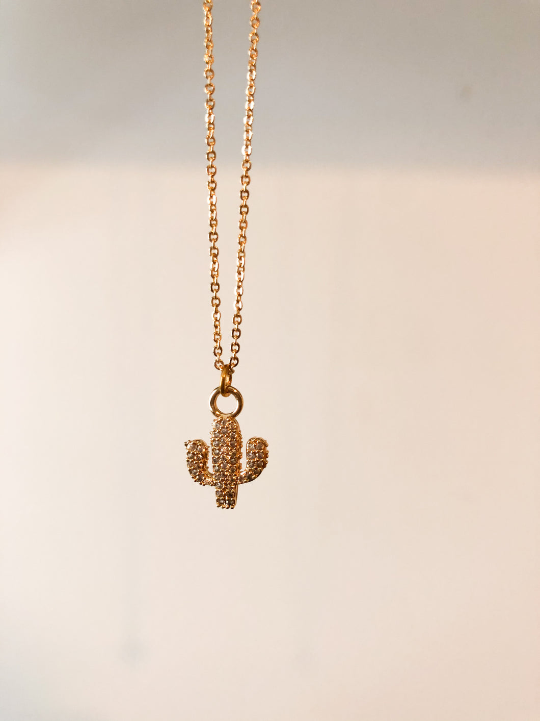 Gold cactus pave charm necklace