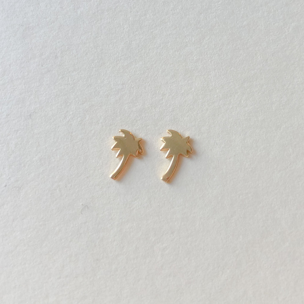 Mini palm tree gold stud earrings