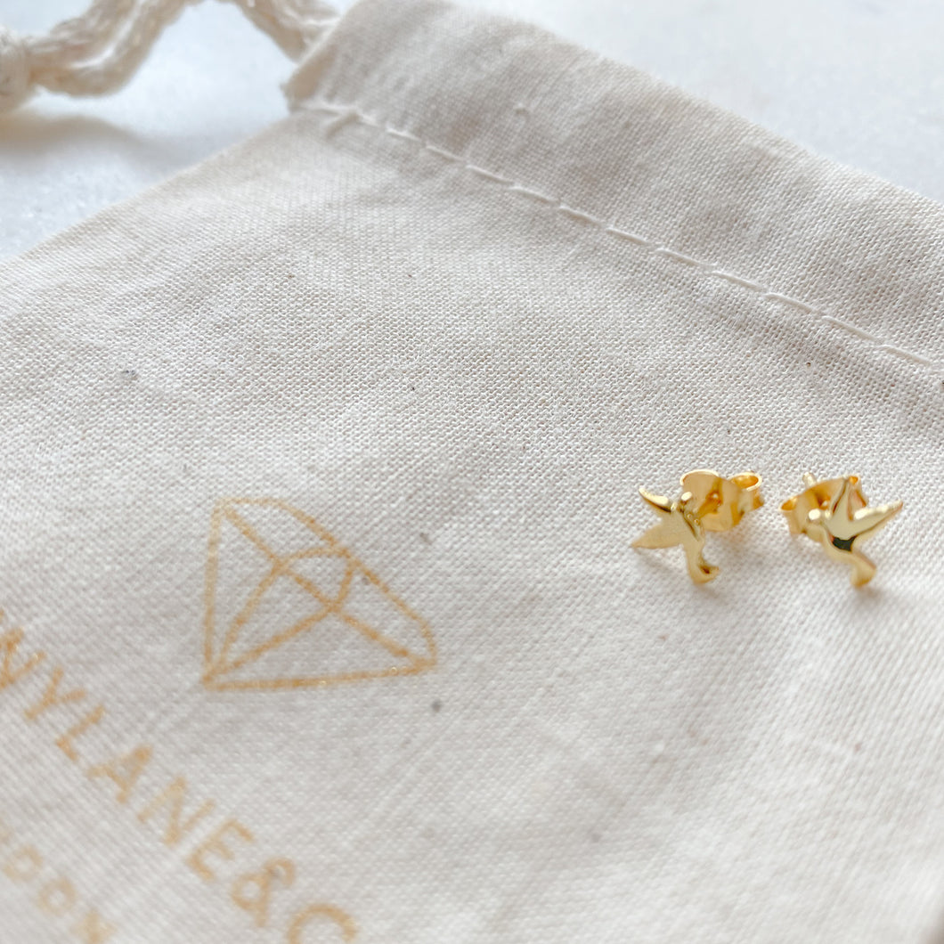 Mini bird gold stud earrings